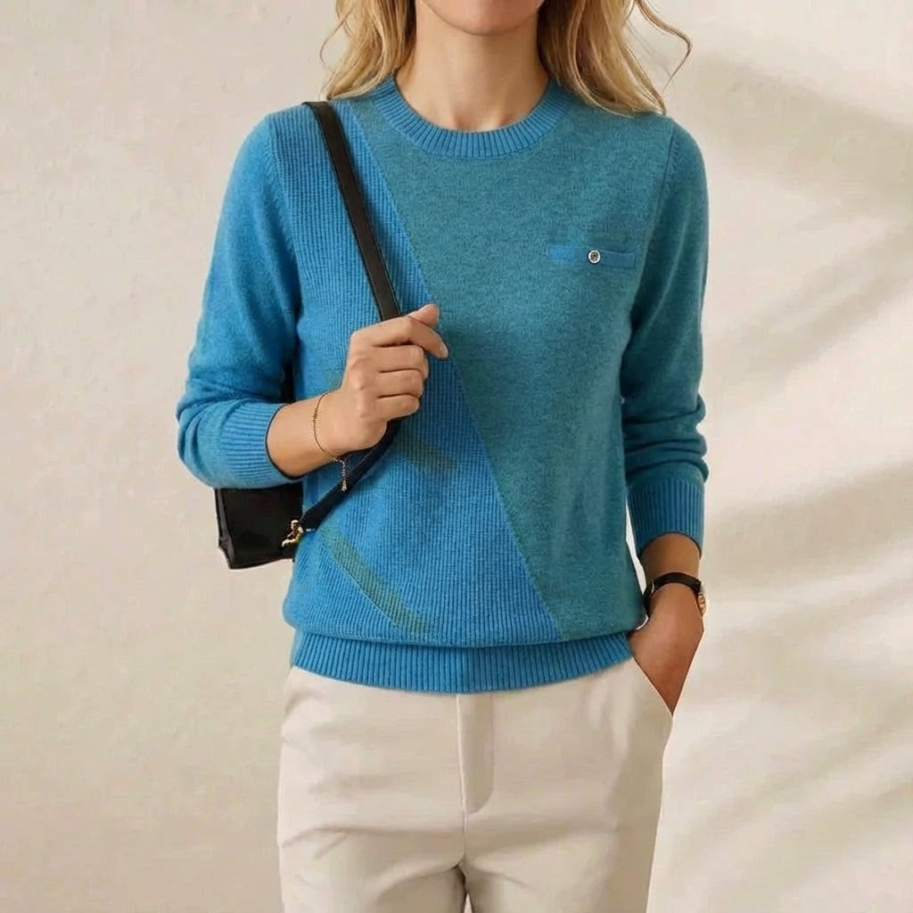 Evangeline – Crew Neck Sweater with Contrast Trim