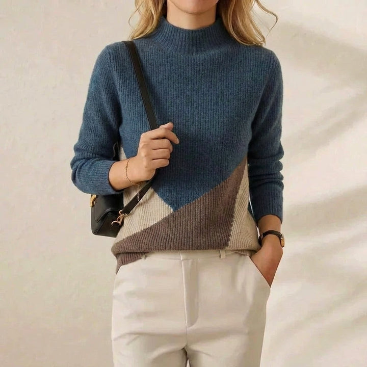 Wendy – Color-block Mock Neck Sweater