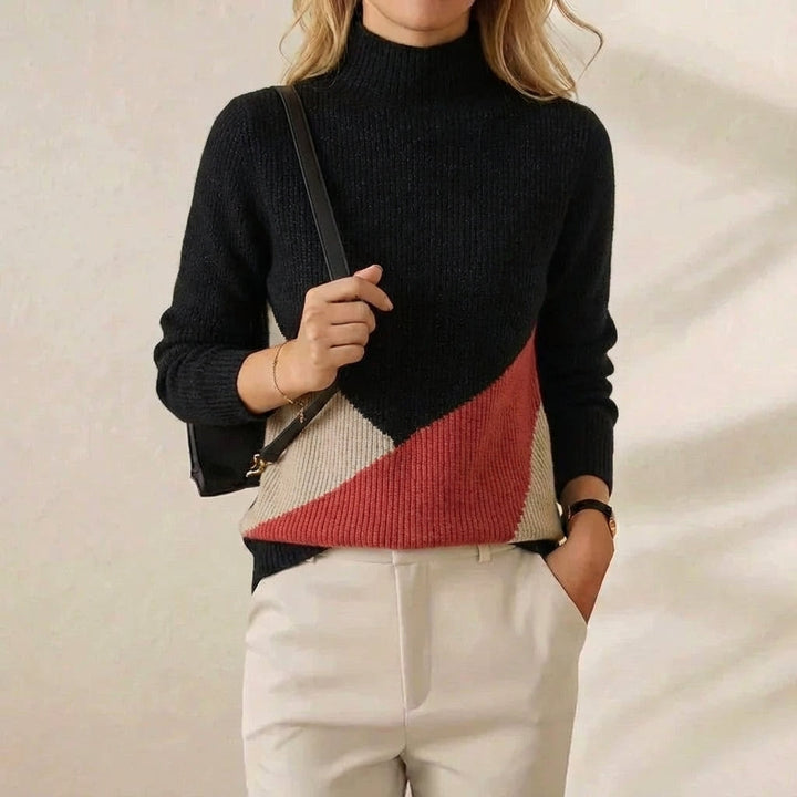 Wendy – Color-block Mock Neck Sweater