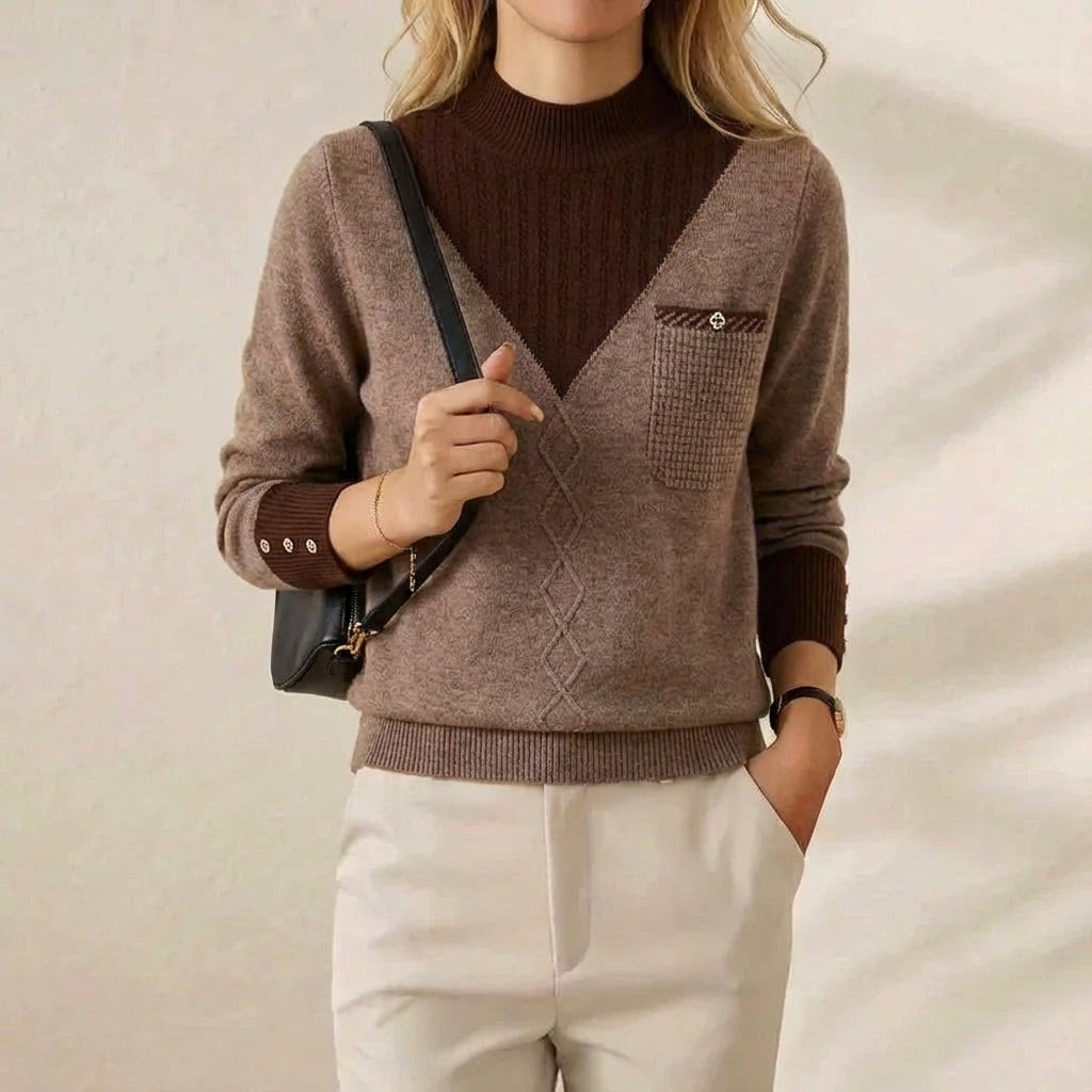 Ramona – V-Neck Knit Sweater with Chest Pocket