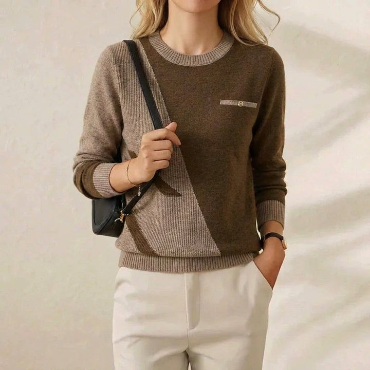 Evangeline – Crew Neck Sweater with Contrast Trim