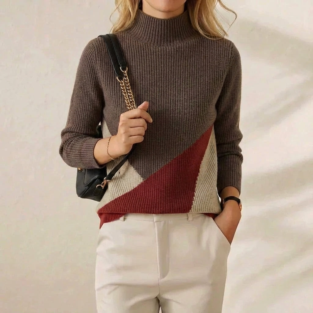 Wendy – Color-block Mock Neck Sweater