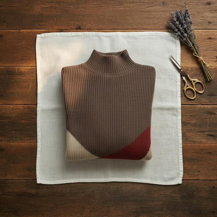 Rebecca – Color-block Turtleneck Knit Sweater