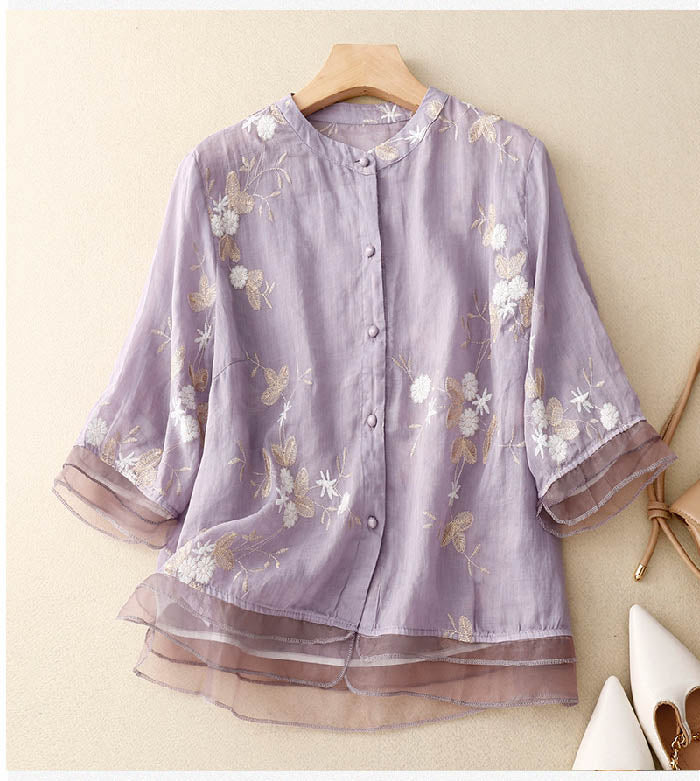 Adelyn | Chic Blouse with Floral Accents