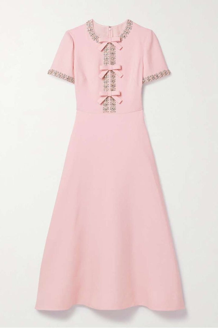 Abigail | Bow with Crystal Embellished Midi Dress