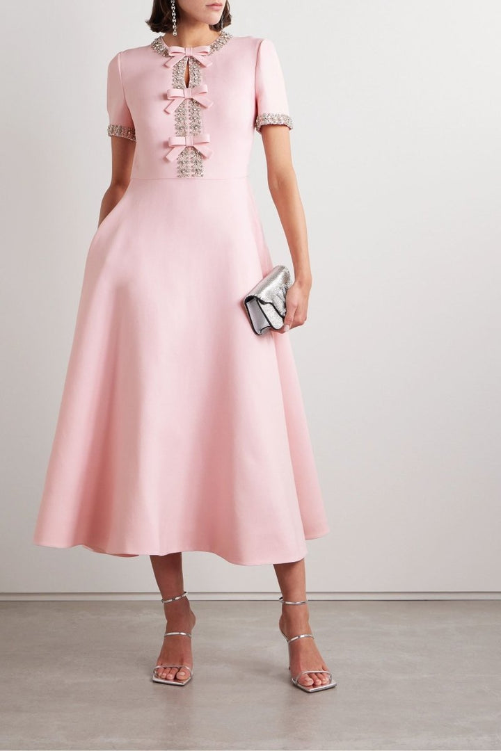Abigail | Bow with Crystal Embellished Midi Dress